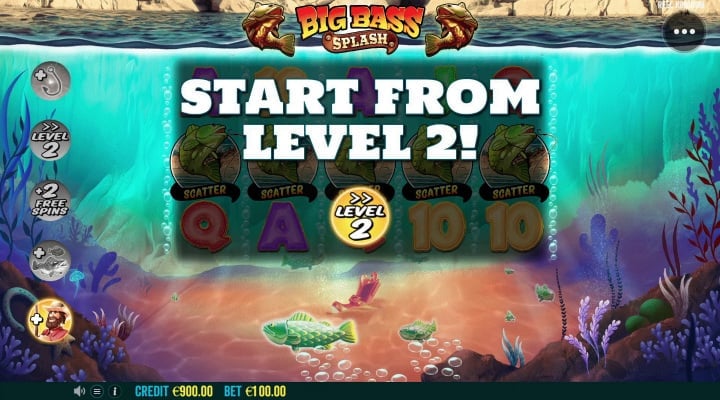 Pantalla de giros gratis nivel 2 de Big Bass Splash
